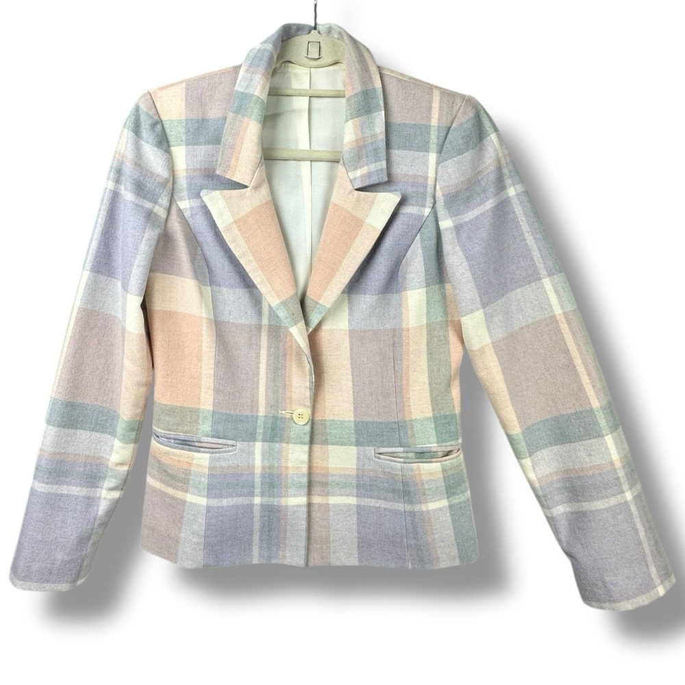 Vintage MJ Concepts In Sportswear Pastel Plaid Blazer WMNS Preppy Schoolboy READ